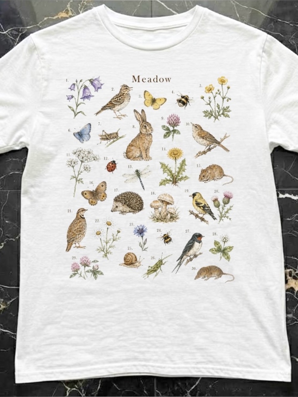 Meadow Wildlife Field Guide Graphic Tee |  Botanical| Cottagecore | Nature Lover